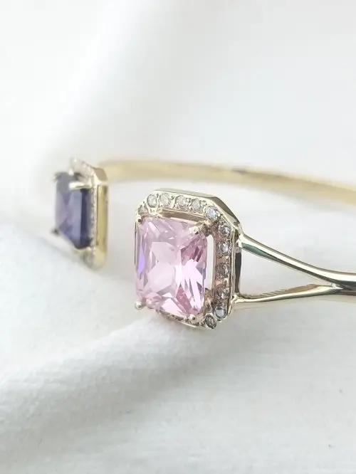 Vintage Tasarım Quartz ve Ametist Taşlı Kelepçe 