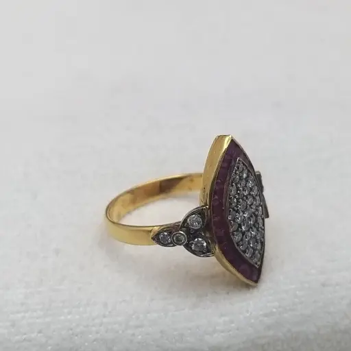 Vintage Tasarım Armanak Usta Yapımı Pırlanta Ve Yakut Taşlı Mekik Yüzük