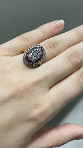 Armanak Usta Yapımı Yakut Ve Pırlanta Taşlı Oval Yüzük