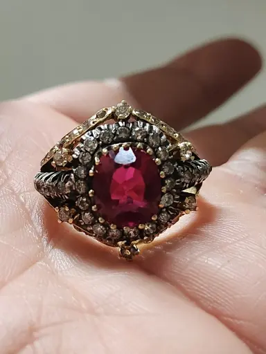 Antika Turmalin Ve Pırlanta Taşlı Maskülen Yüzük Üretim 1960-80 yılları