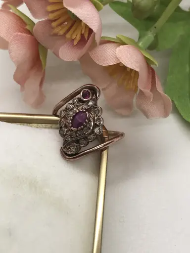 Nazar Usta Yapımı Pırlanta ve Garnet Taşlı Yüzük