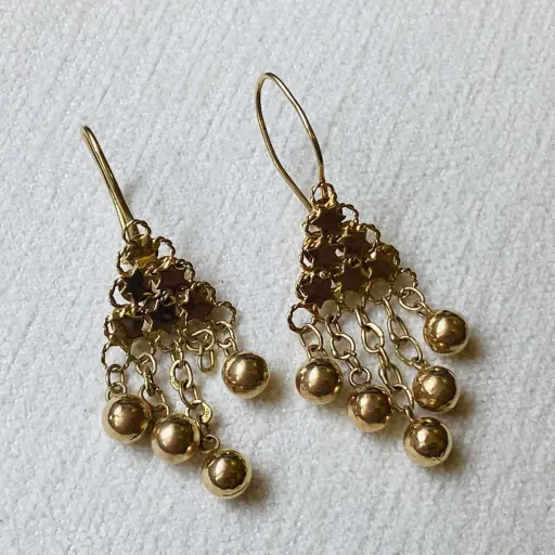 Antika Telkari El İşi Top Uçlu Sallantılı Küpe 
