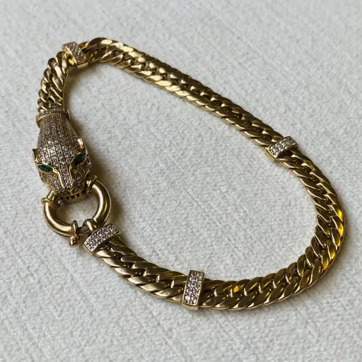 Taşlı Panter Bileklik 18 Cm Uzunluğunda 