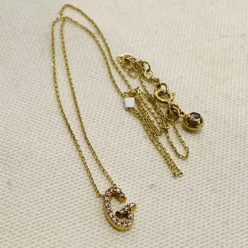 G Harfi Taşlı Kolye 45 cm Uzunluğunda 