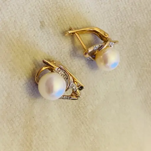 İncili ve Pırlanta Taşlı Küpe