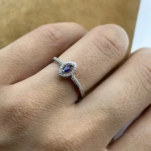 Blue Diamond Marka 2.el Pırlanta ve Diffusion Natural Sapphire Taşlı Yüzük
