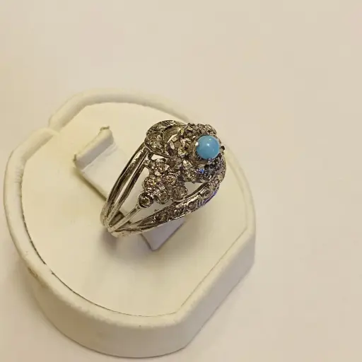 Pırlanta ve Firuze Taşlı Platin Modeli Yüzük
