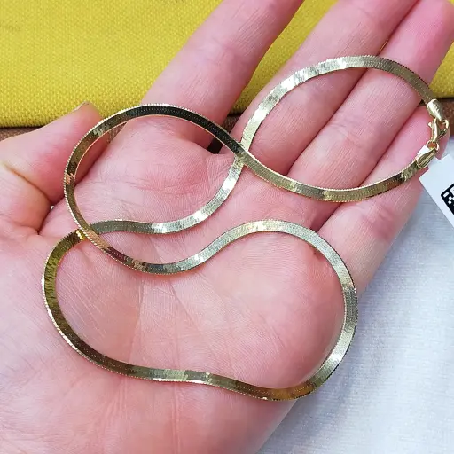 İtalyan Zincir Gold Rengi Yassı ve Parlak Kolye 45 cm Uzunluğunda