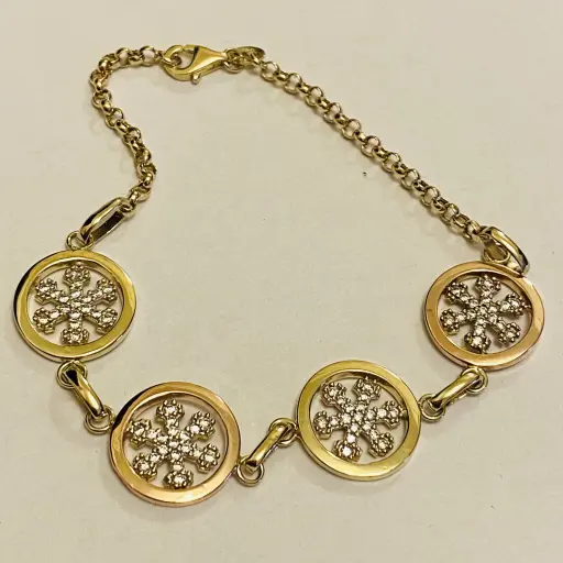 İKİNCİ EL İki Renkli Dört Sıra Kar Tanesi Bileklik 18.5 Cm Uzunluğunda 