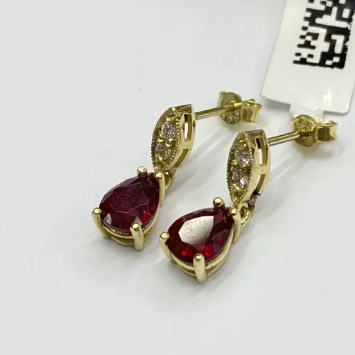 Damla Garnet ve Pırlanta Taşlı Küpe