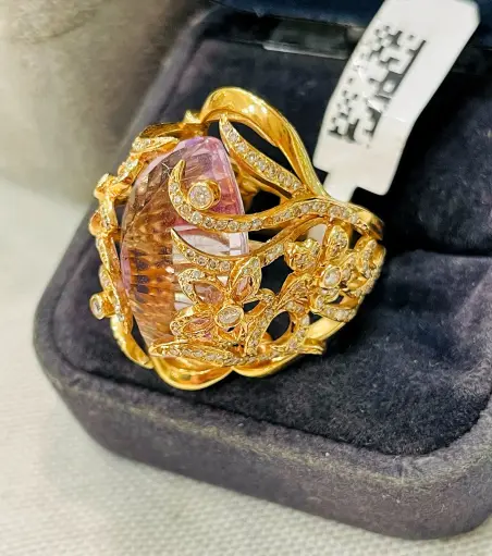 Avrupa Yapımı Ametist ve Pırlanta Taşlı Yüzük