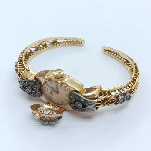 Antika Hislon Marka Elmas Taşlı Kapaklı Saat