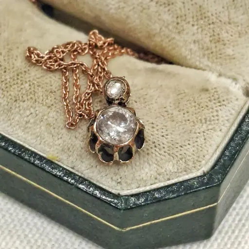 Antika Elmas ve Pırlanta Taşlı Pinsa Kolye