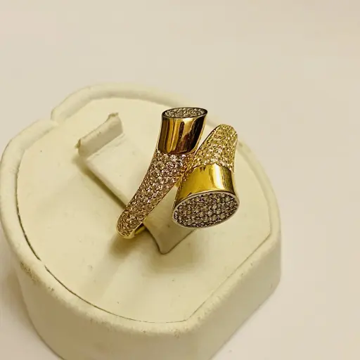 Taşlı İki Renkli İki Sıra Yüzük 