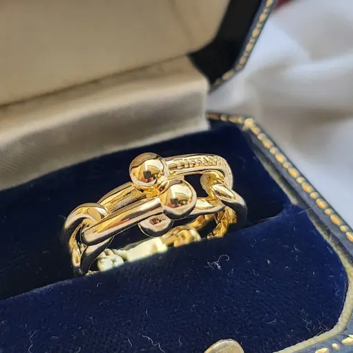 14 Ayar Altın İtalyan Tasarım Zincir Bağlantı Statement Yüzük