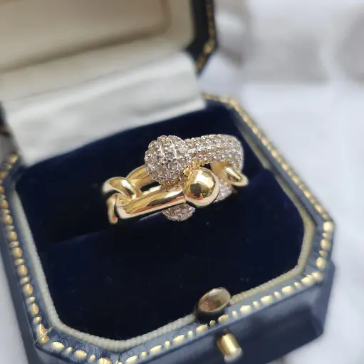 14 Ayar Altın İtalyan Tasarım Mikron Mıhlama Zincir Bağlantı Statement Yüzük