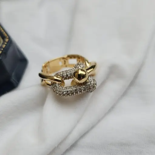 14 Ayar Altın İtalyan Tasarım Mikron Mıhlama Zincir Bağlantı Statement Yüzük