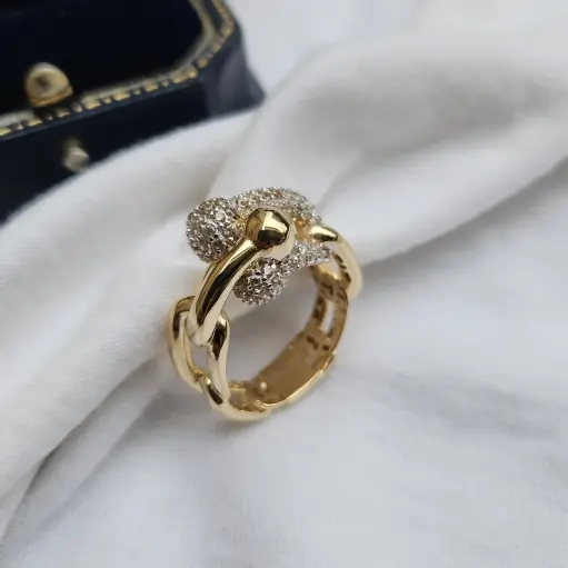 14 Ayar Altın İtalyan Tasarım Mikron Mıhlama Zincir Bağlantı Statement Yüzük