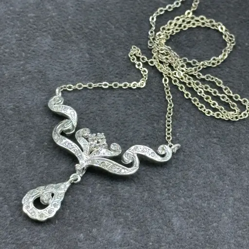 Vintage Tasarım Platin Model Pırlanta Taşlı Gerdanlık