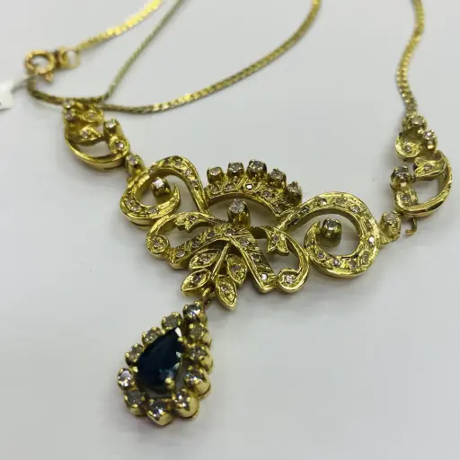 Antika Safir ve Pırlanta Taşlı Gerdanlık 