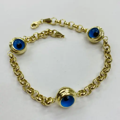 Üç Gözlü Nazar Boncuklu Bileklik 19 Cm Uzunluğunda 