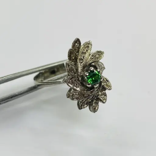 Vintage Tasarım Pırlanta ve Jade Taşlı Platin Modeli Yüzük